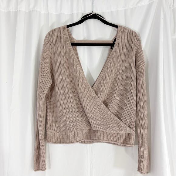 Moon & Madison Faux Wrap Sweater V-neck Beige  Loose Knit large - Picture 1 of 4